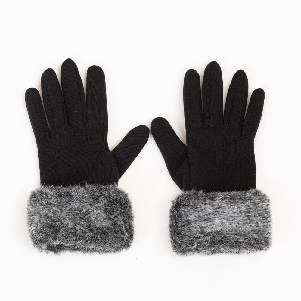 Faux fur trimmed gloves luxury black & gray